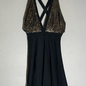 Morgan & Co. Gold and Black Sequin Babydoll Dress